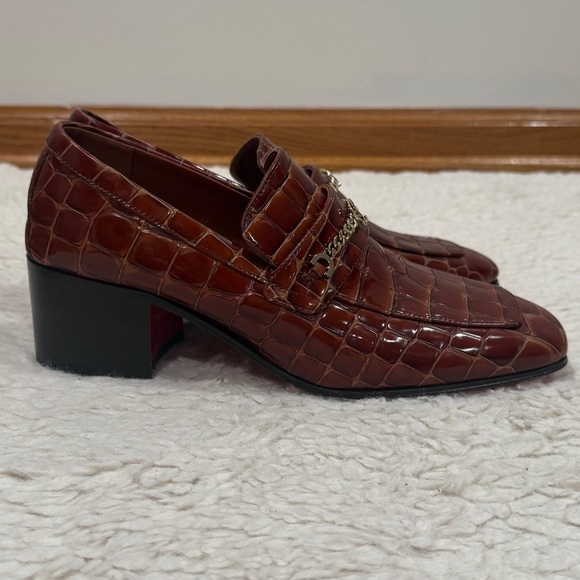 New Christian Louboutin Mj Croc Embossed Loafer 50 Block Heel Acajou Sz 38 US 8 - Picture 5 of 13